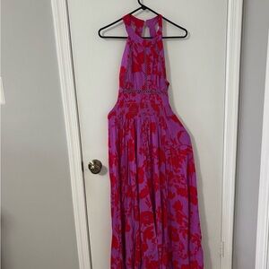 Vibrant Floral Halter Maxi Dress